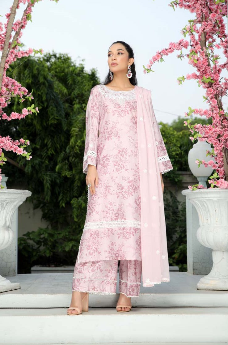 Husan Chikan Lawn Suit With Embroidered Chiffon Dupatta HJ03 - Desi Posh