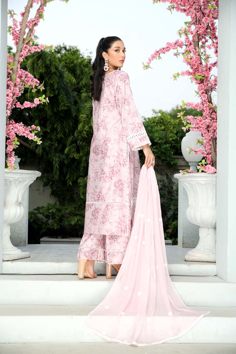 Husan Chikan Lawn Suit With Embroidered Chiffon Dupatta HJ03 - Desi Posh