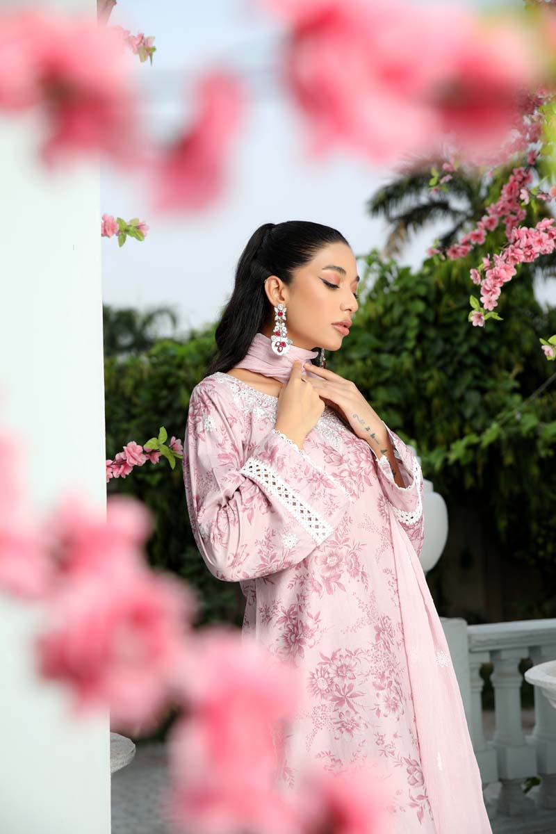 Husan Chikan Lawn Suit With Embroidered Chiffon Dupatta HJ03 - Desi Posh