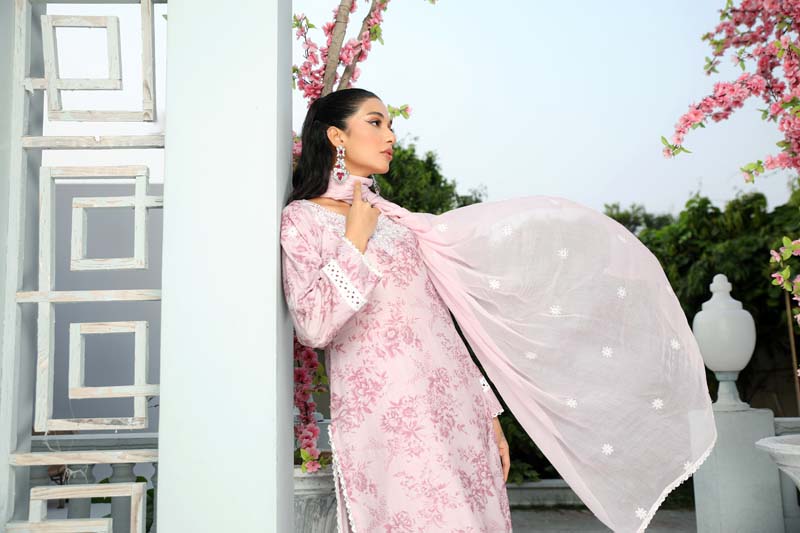 Husan Chikan Lawn Suit With Embroidered Chiffon Dupatta HJ03 - Desi Posh