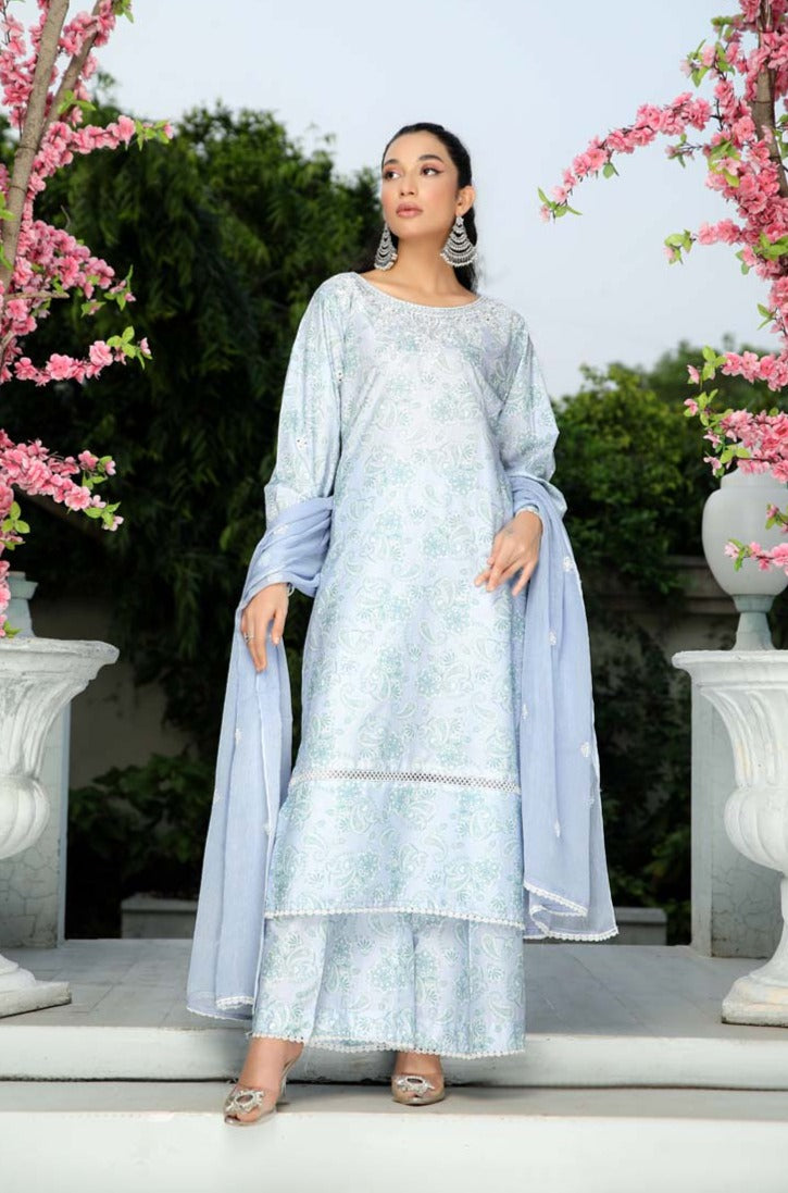 Husan Chikan Lawn Suit With Embroidered Chiffon Dupatta HJ01 - Desi Posh