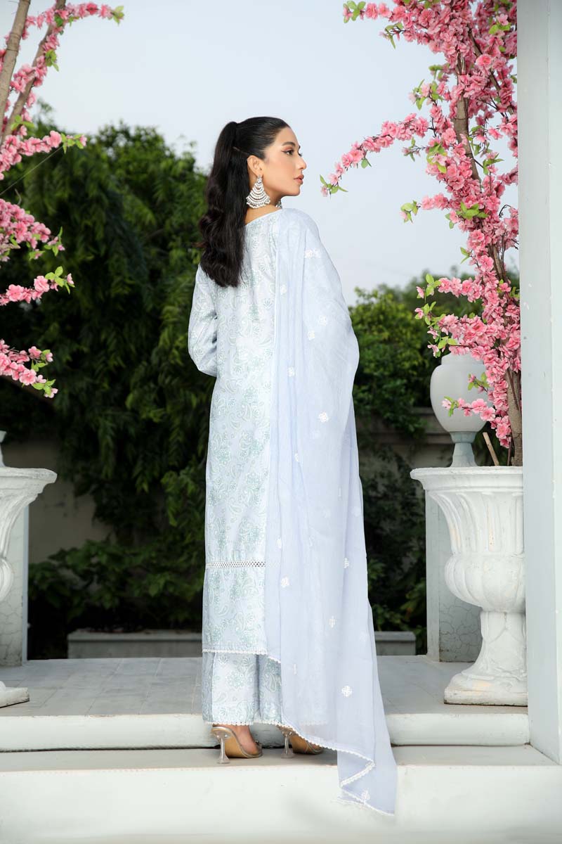 Husan Chikan Lawn Suit With Embroidered Chiffon Dupatta HJ01 - Desi Posh