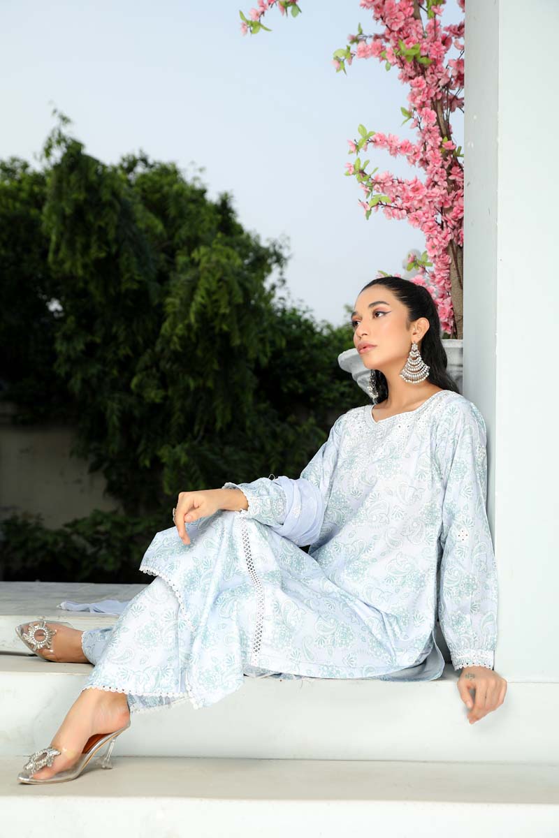 Husan Chikan Lawn Suit With Embroidered Chiffon Dupatta HJ01 - Desi Posh