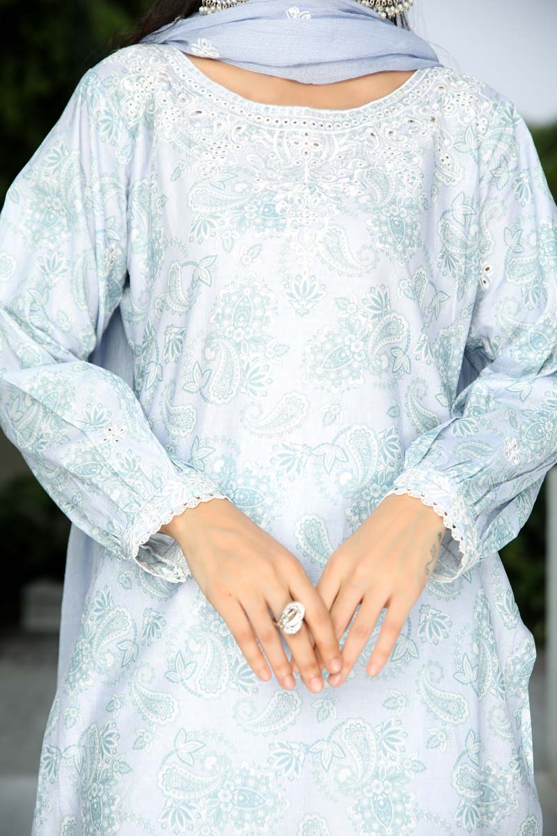 Husan Chikan Lawn Suit With Embroidered Chiffon Dupatta HJ01 - Desi Posh