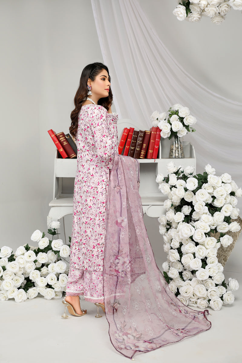 Floral Eid Suit With Digital Print Net Dupatta SHR5 - Desi Posh