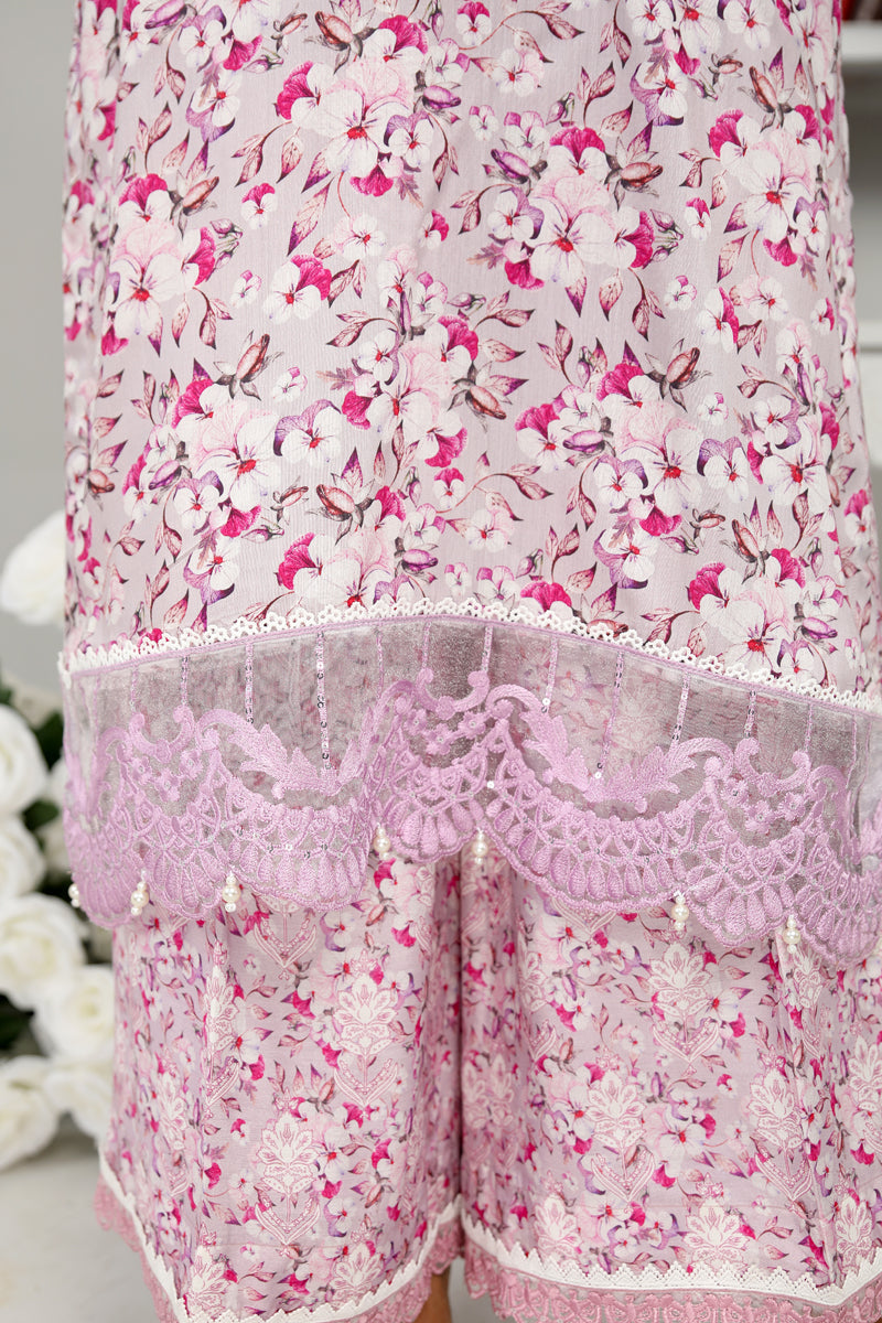 Floral Eid Suit With Digital Print Net Dupatta SHR5 - Desi Posh