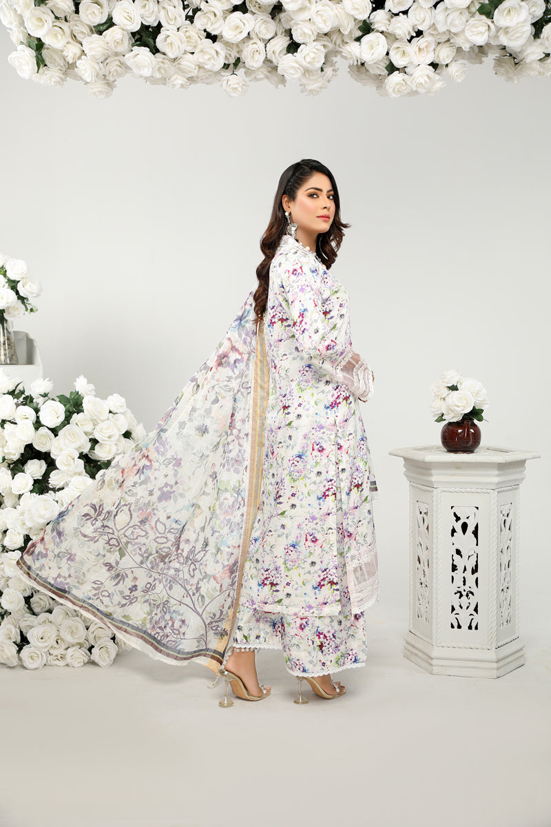 Floral Eid Suit With Digital Print Net Dupatta SHR1 - Desi Posh