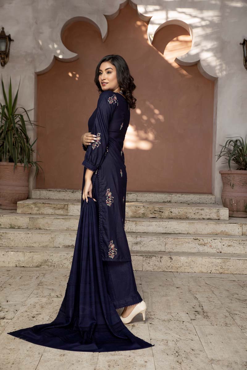 Dhanak Embroidered 3 Piece Winter Outfit With Shawl WL01 - Desi Posh