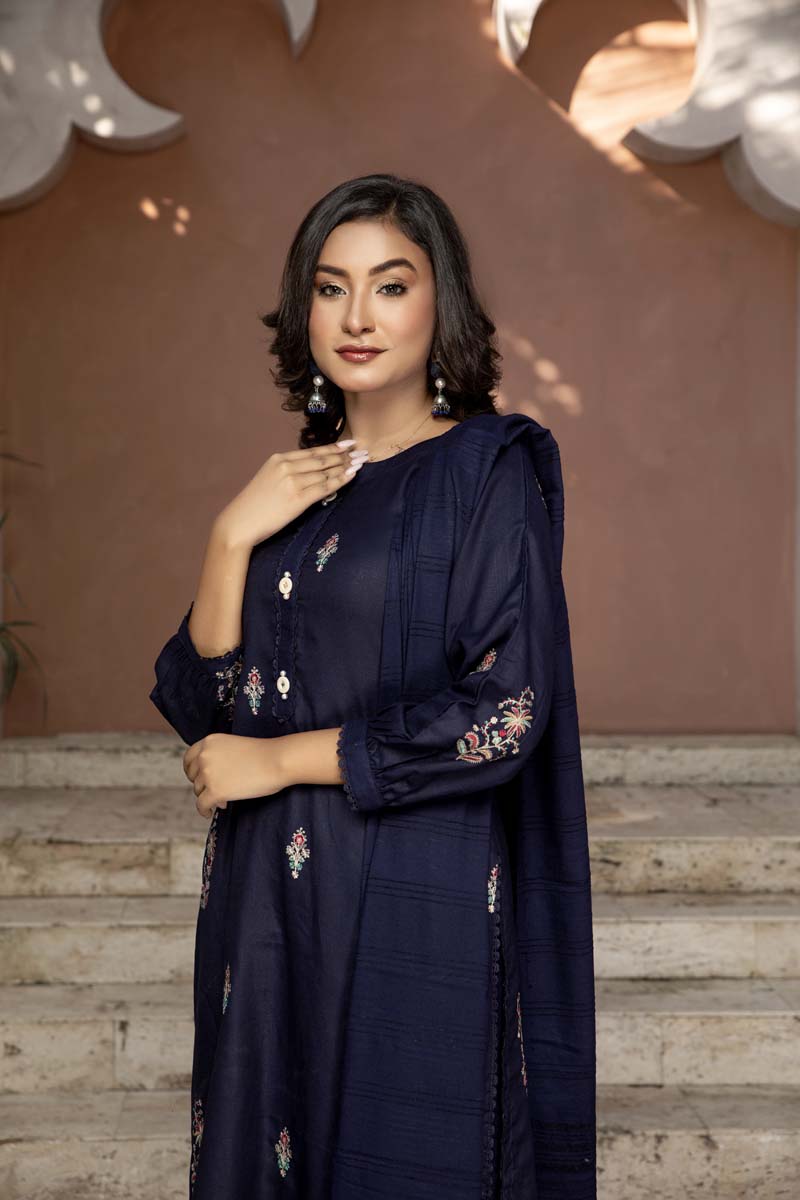 Dhanak Embroidered 3 Piece Winter Outfit With Shawl WL01 - Desi Posh