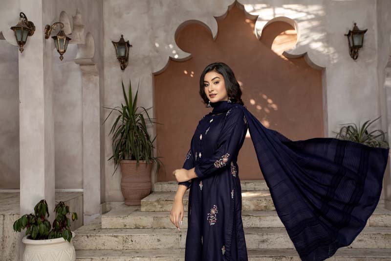 Dhanak Embroidered 3 Piece Winter Outfit With Shawl WL01 - Desi Posh