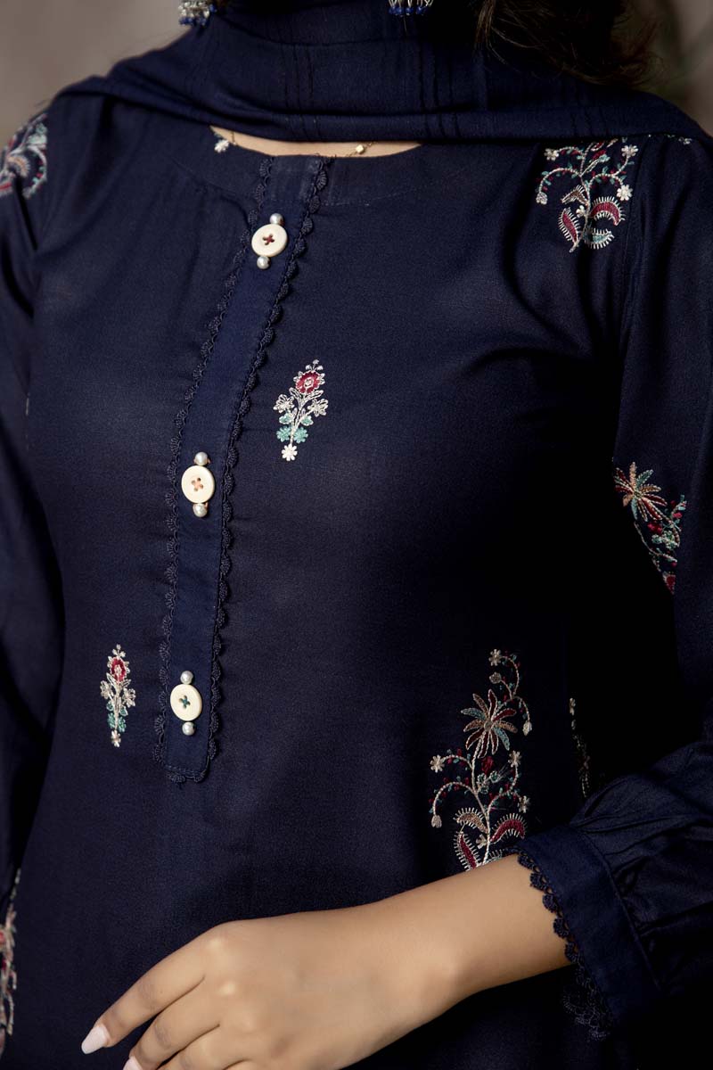 Dhanak Embroidered 3 Piece Winter Outfit With Shawl WL01 - Desi Posh