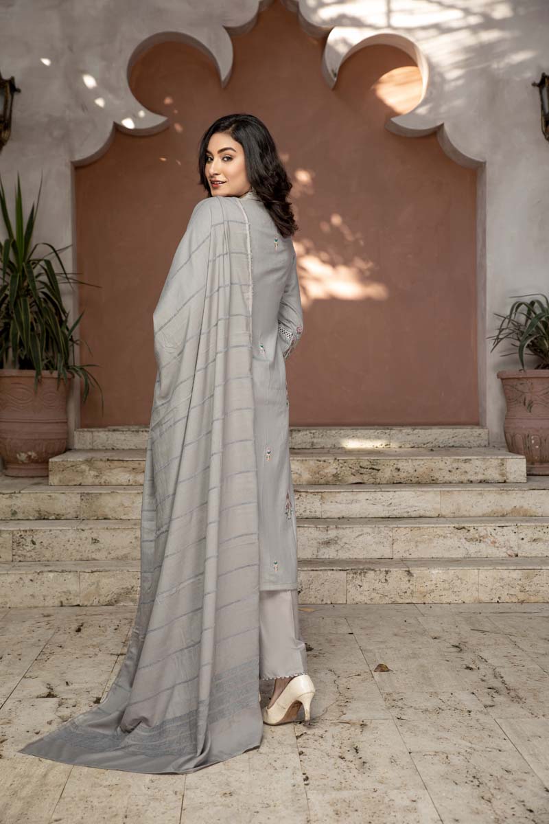 Dhanak Embroidered 3 Piece Winter Outfit With Shawl WL04 - Desi Posh