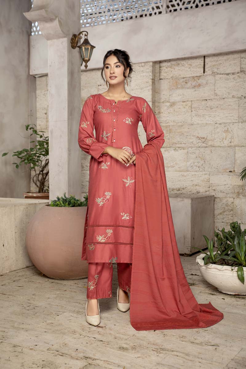 Dhanak Embroidered 3 Piece Winter Outfit With Shawl WL05 - Desi Posh