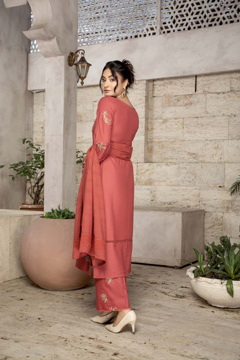 Dhanak Embroidered 3 Piece Winter Outfit With Shawl WL05 - Desi Posh
