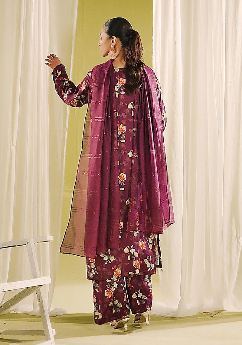 Nakhra 2 Floral Arabic Lawn Suit With Net Dupatta D2