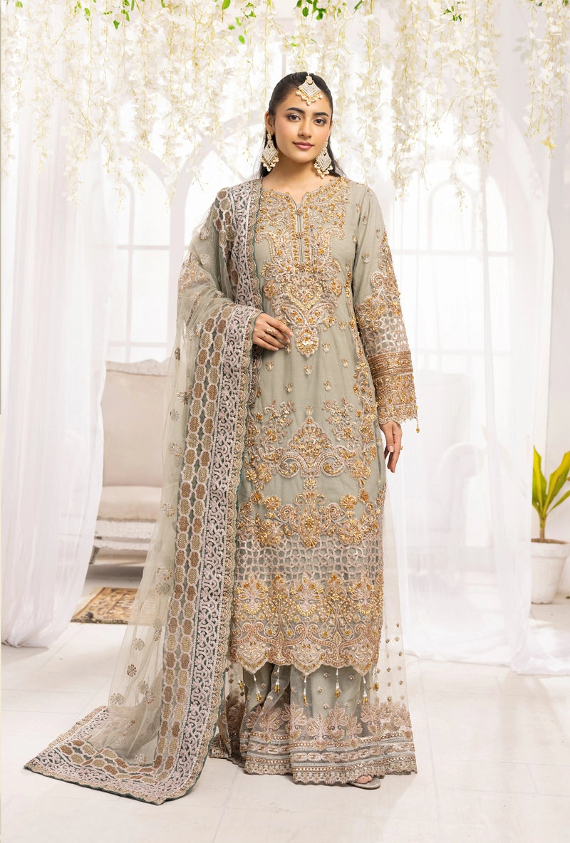 Imrozia Premium Inspired Embroidered Green 3 Piece Wedding Sharara Outfit