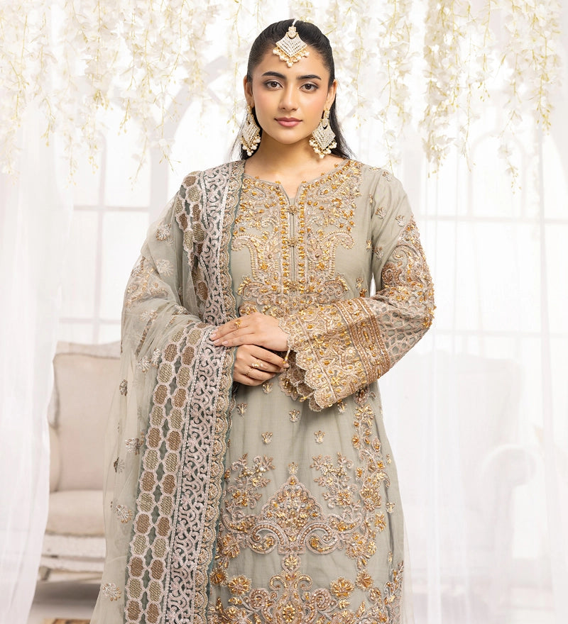 Imrozia Premium Inspired Embroidered Green 3 Piece Wedding Sharara Outfit