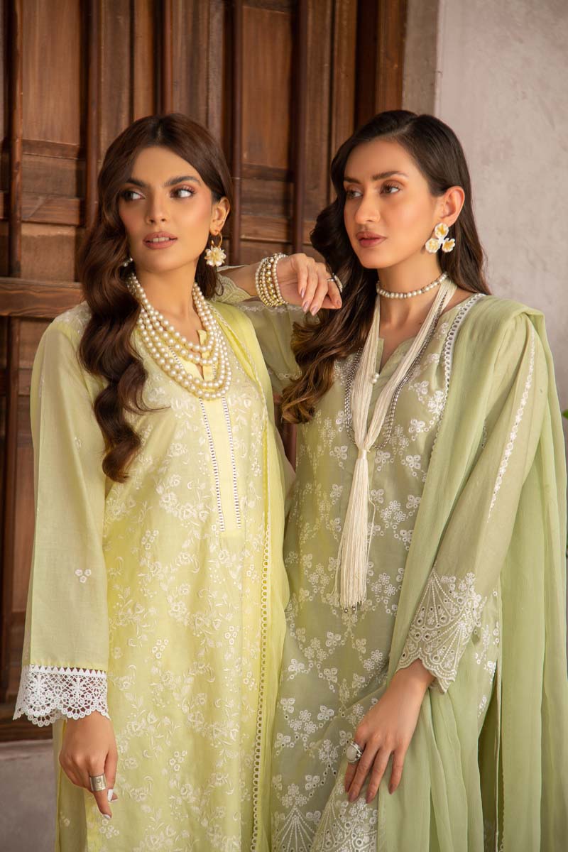 Simrans 3 Piece Chikan Kari Embroidered Light Green Suit - Desi Posh
