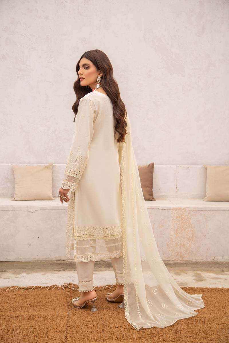 Simrans 3 Piece Chikan Kari Embroidered Cream Suit - Desi Posh