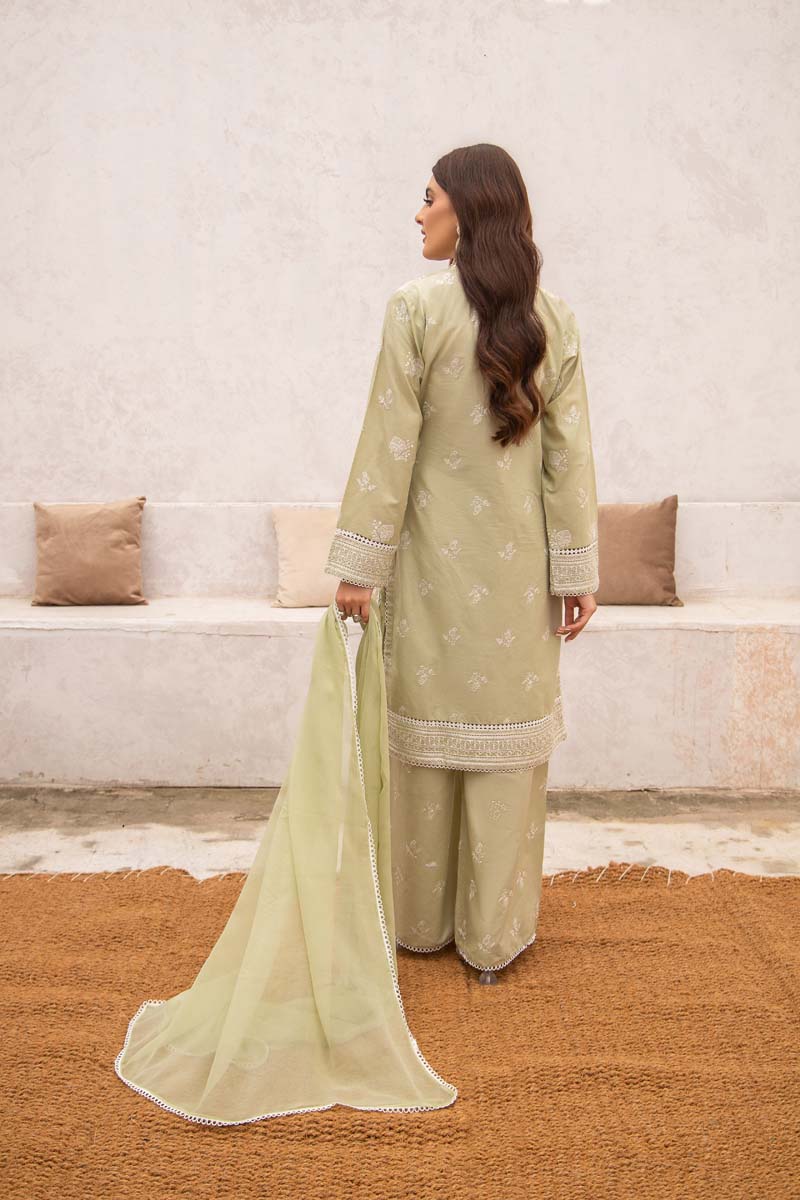 Simrans 3 Piece Chikan Kari Embroidered Green Palazzo Suit - Desi Posh