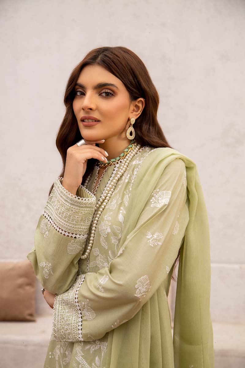 Simrans 3 Piece Chikan Kari Embroidered Green Palazzo Suit - Desi Posh