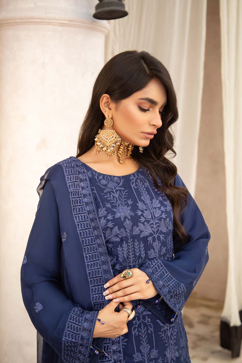 Simrans Wedding Chiffon Navy Blue 3 Piece Sharara Outfit - Desi Posh