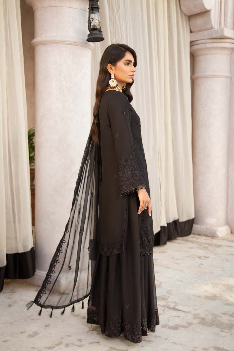 Simrans Wedding Chiffon Black 3 Piece Sharara Outfit - Desi Posh