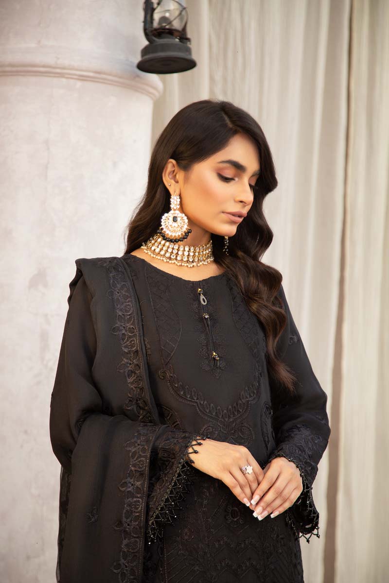 Simrans Wedding Chiffon Black 3 Piece Sharara Outfit - Desi Posh