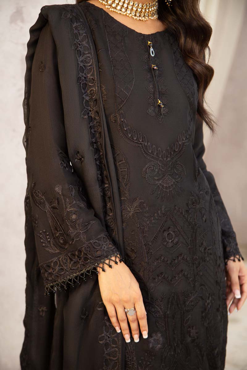 Simrans Wedding Chiffon Black 3 Piece Sharara Outfit - Desi Posh