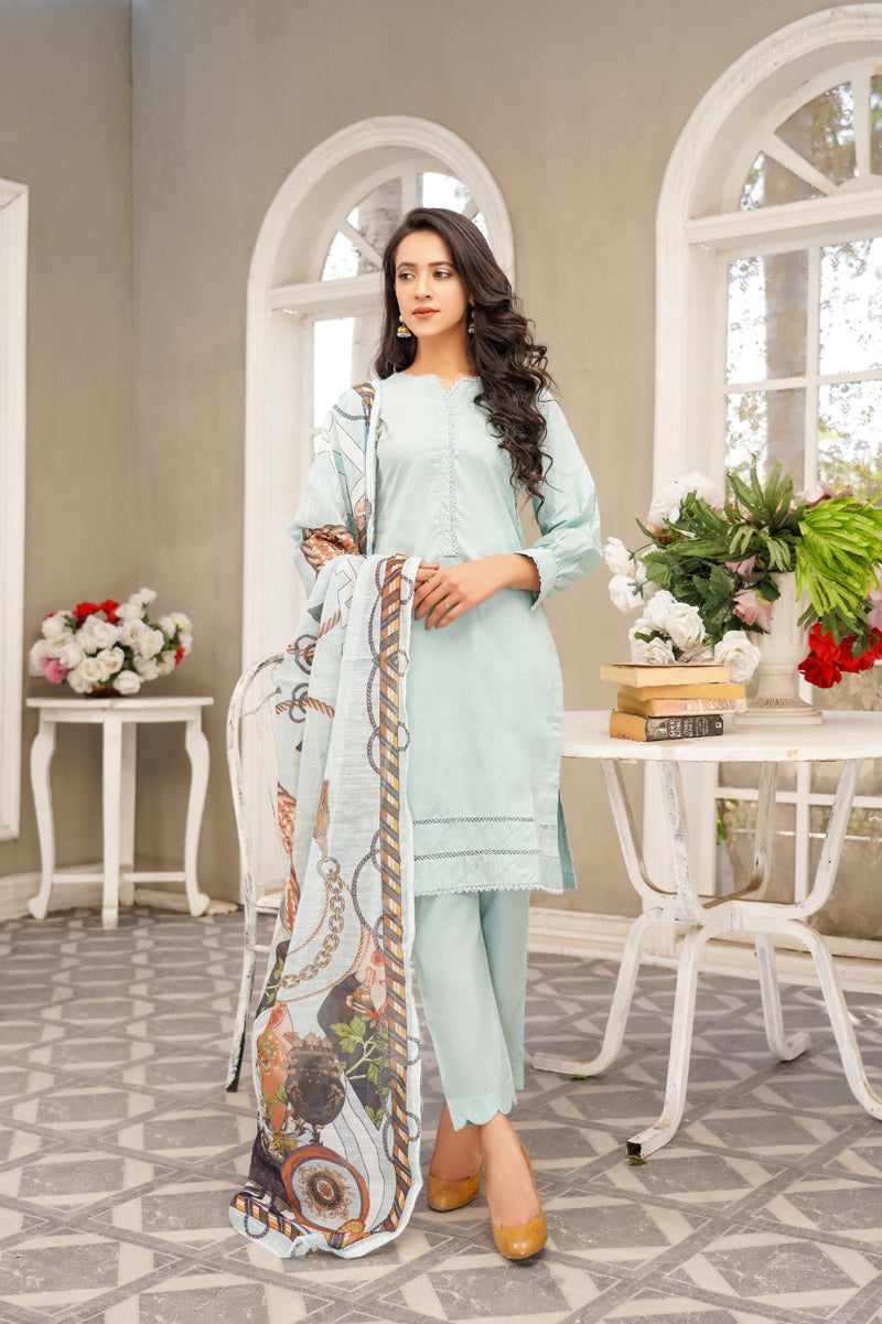 Bin Saeed Mint 3 Piece Suit with Organza Dupatta - Desi Posh