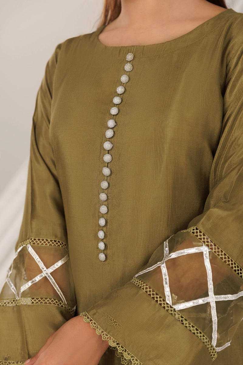 Firdous Eid Silk Green Suit With Farshi Salwar and Embroidered Net Dupatta - Desi Posh