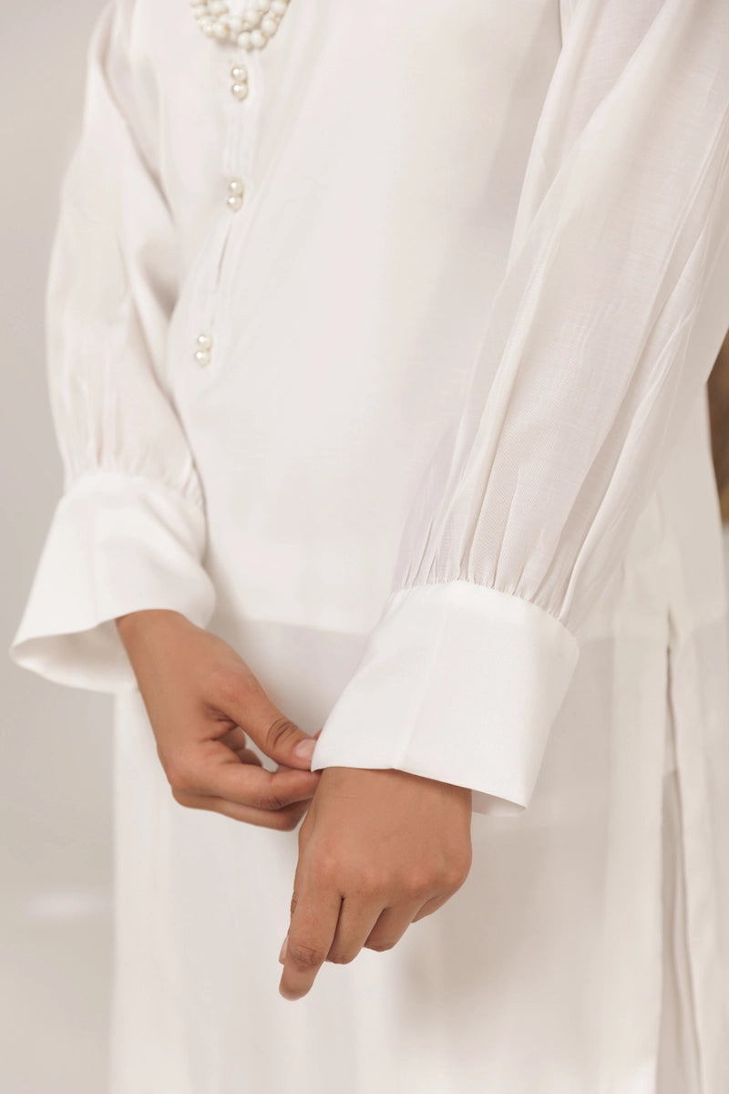 Firdous Eid Silk White Suit With Farshi Salwar and Net Dupatta - Desi Posh
