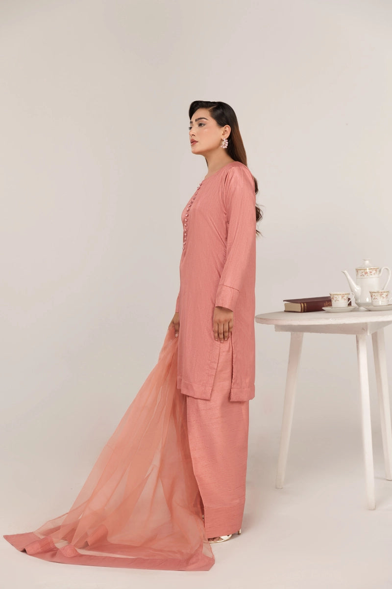 Firdous Eid Raw Silk Pink Suit With Farshi Salwar and Net Dupatta - Desi Posh