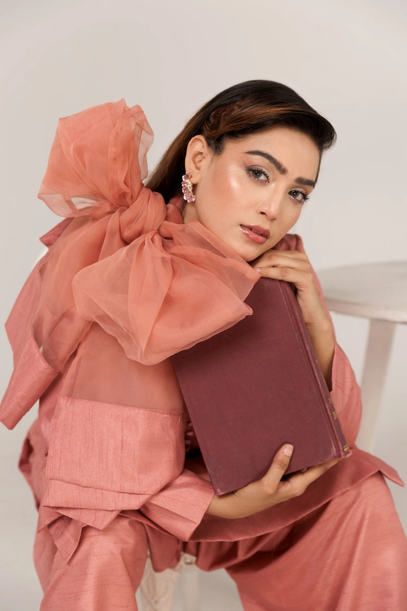 Firdous Eid Raw Silk Pink Suit With Farshi Salwar and Net Dupatta - Desi Posh