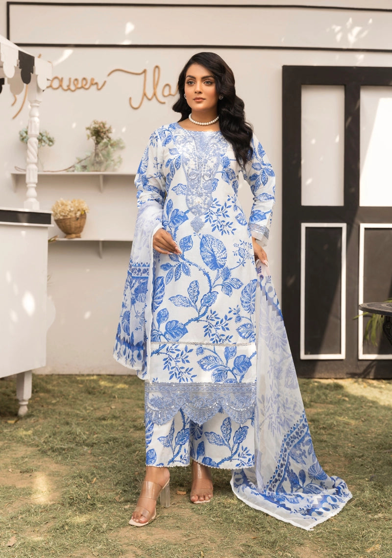 Ethnic Designer Ladies 3 Piece Lawn Outfit with Chiffon Dupatta DG43 - Desi Posh