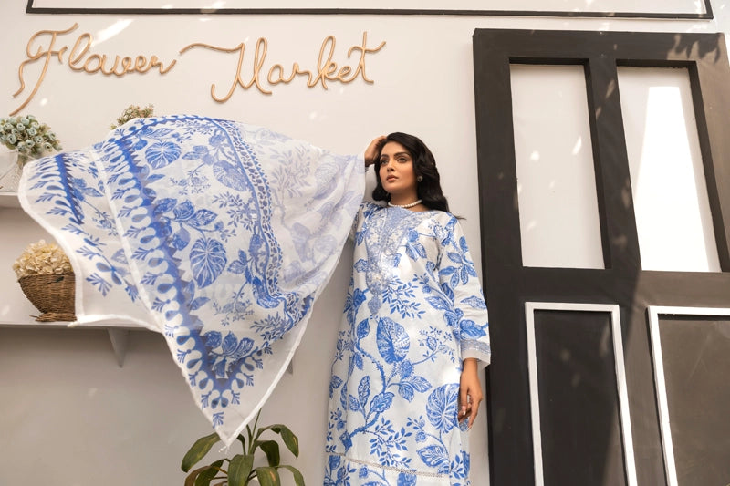 Ethnic Designer Ladies 3 Piece Lawn Outfit with Chiffon Dupatta DG43 - Desi Posh