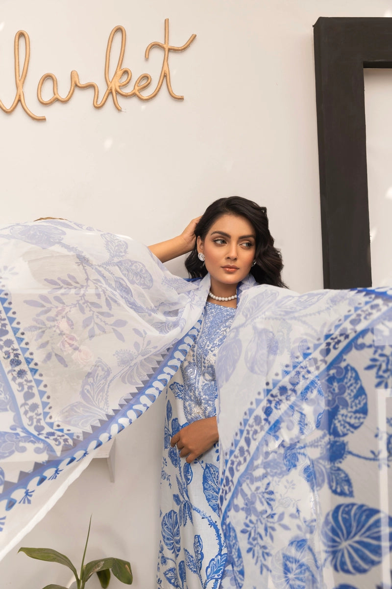 Ethnic Designer Ladies 3 Piece Lawn Outfit with Chiffon Dupatta DG43 - Desi Posh
