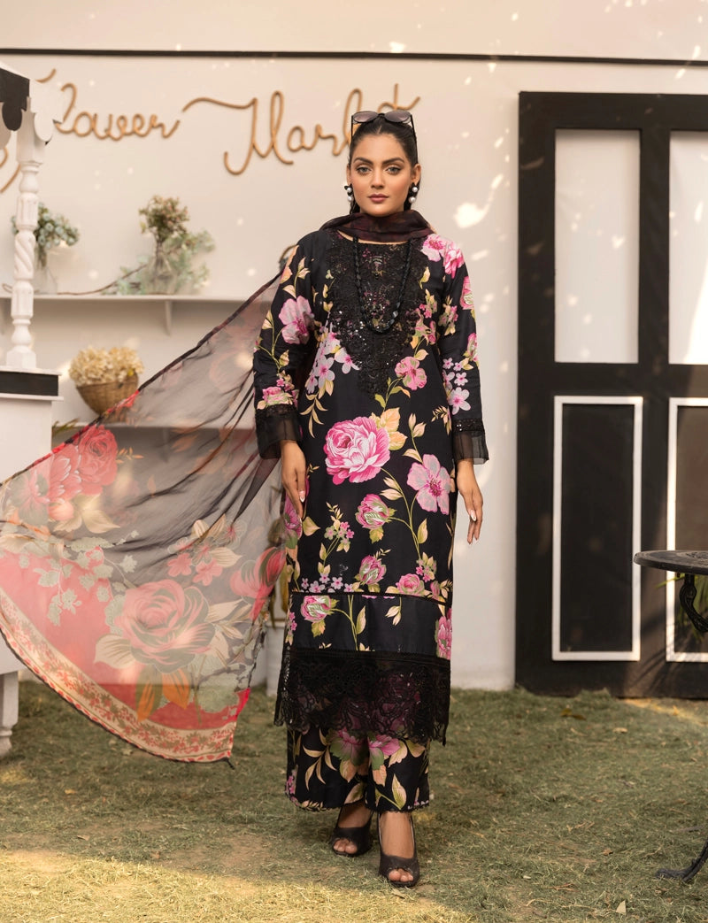 Ethnic Designer Ladies 3 Piece Lawn Outfit with Chiffon Dupatta DG44