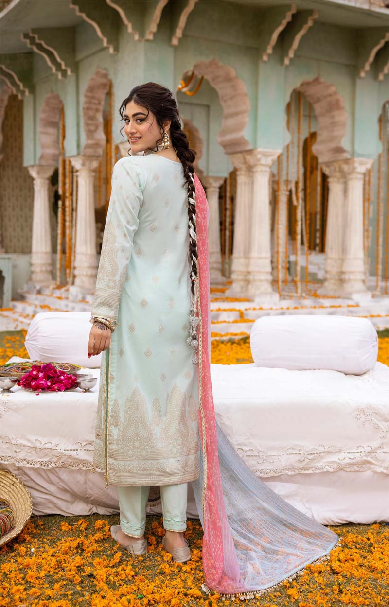 Ally's Chunri Collection Cotton Lawn Eid Suit Mint AL864 - Desi Posh