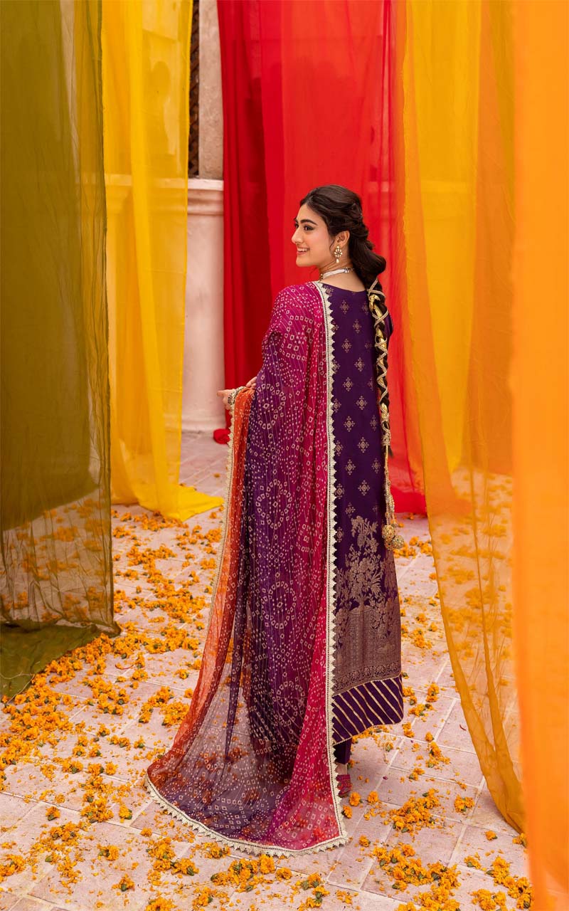 Ally's Chunri Collection Cotton Lawn Eid Suit Purple AL866 - Desi Posh