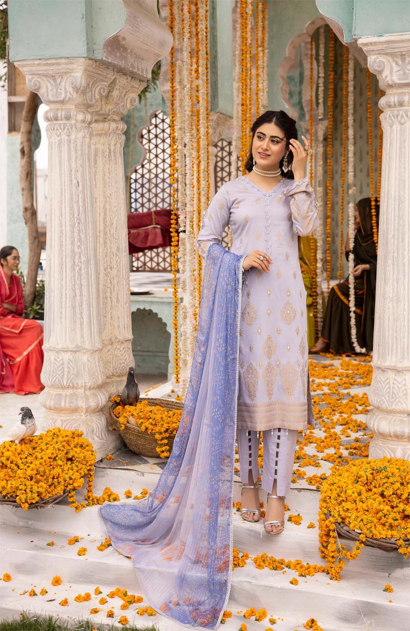 Ally's Chunri Collection Cotton Lawn Eid Suit Lilac AL868 - Desi Posh