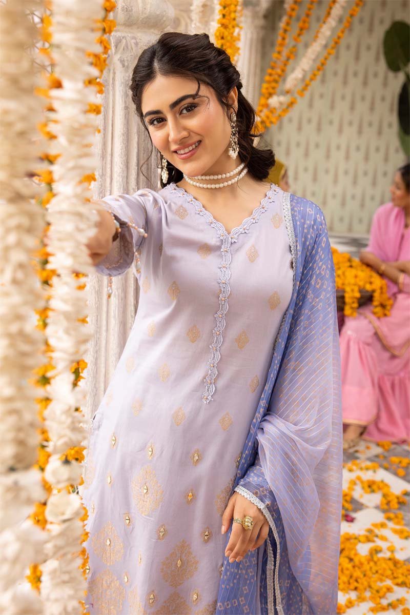 Ally's Chunri Collection Cotton Lawn Eid Suit Lilac AL868 - Desi Posh