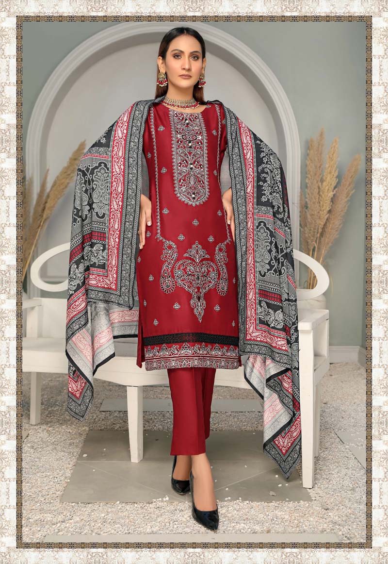 Alpine Embroidered 3 Piece Winter Outfit With Shawl WS13 - Desi Posh