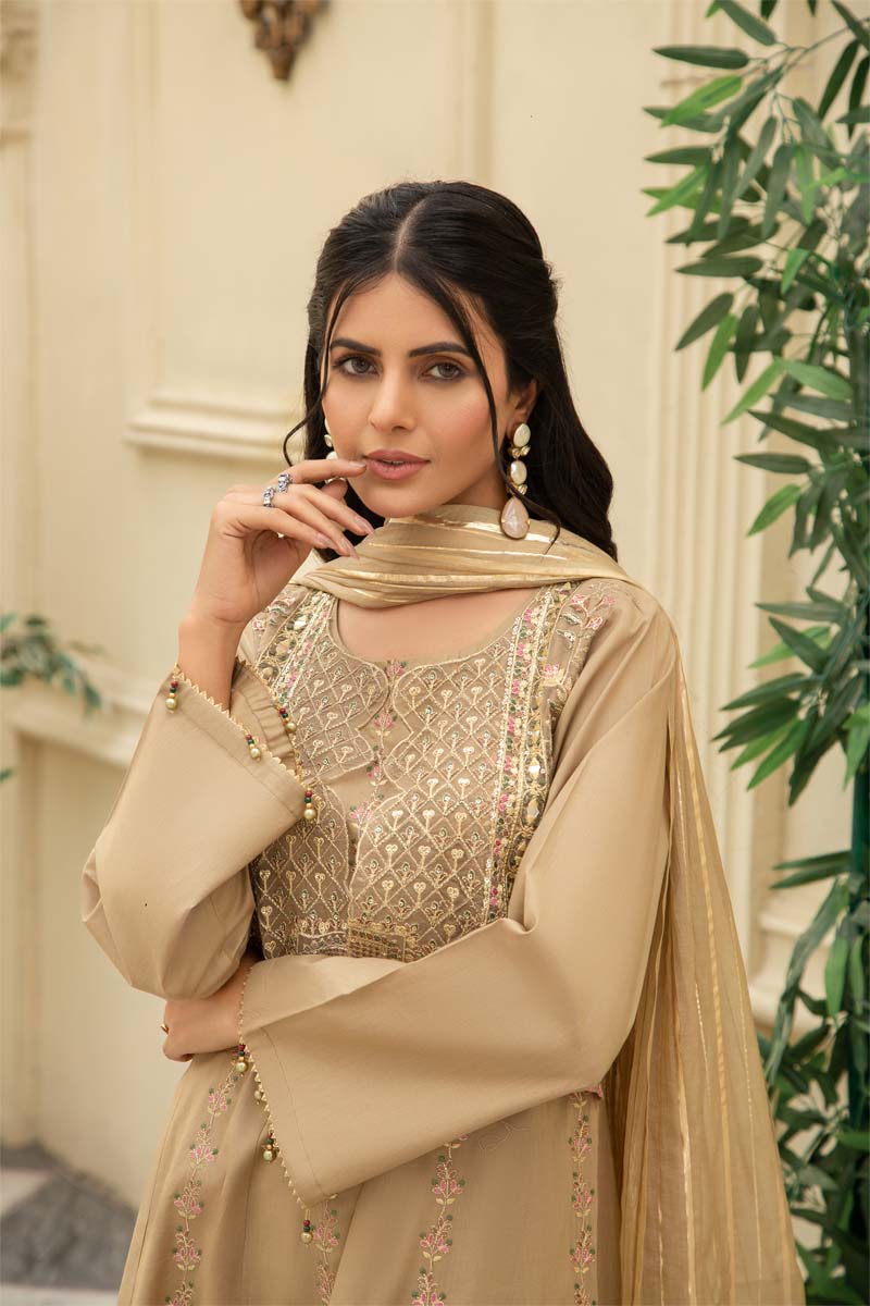 Ethnic inspired Waistcoat Style 3 Piece Eid Outfit With Net Dupatta - Desi Posh