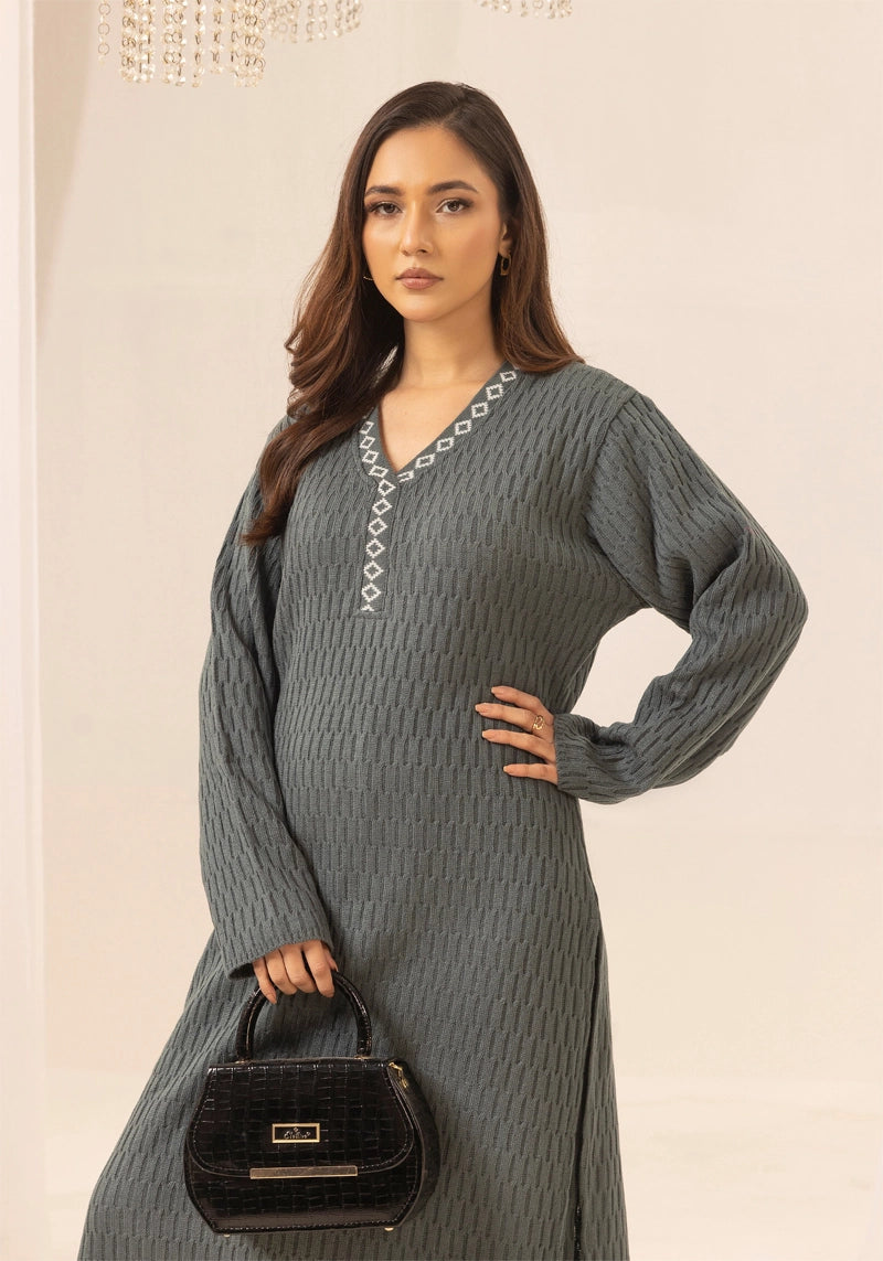Aisha Knitted Exclusive Long Co ord Set Sage Grey