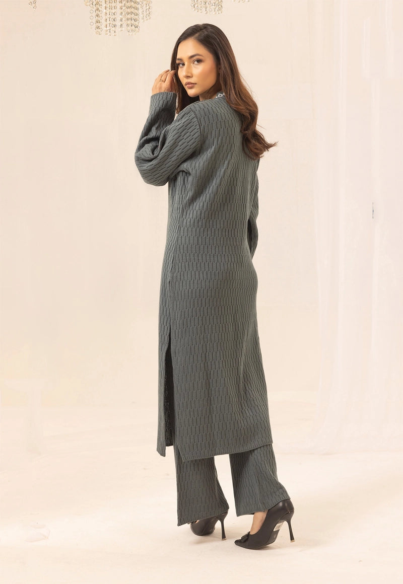 Aisha Knitted Exclusive Long Co ord Set Sage Grey