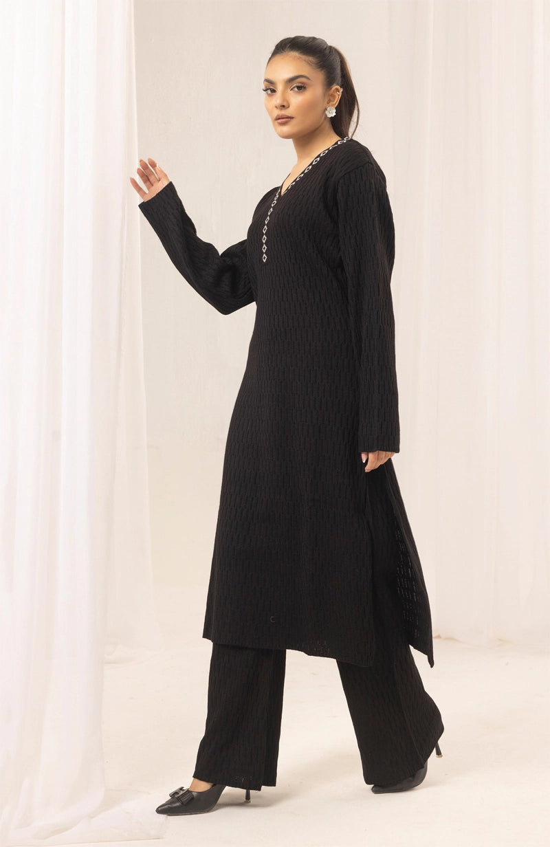 Aisha Knitted Exclusive Long Co ord Set Black