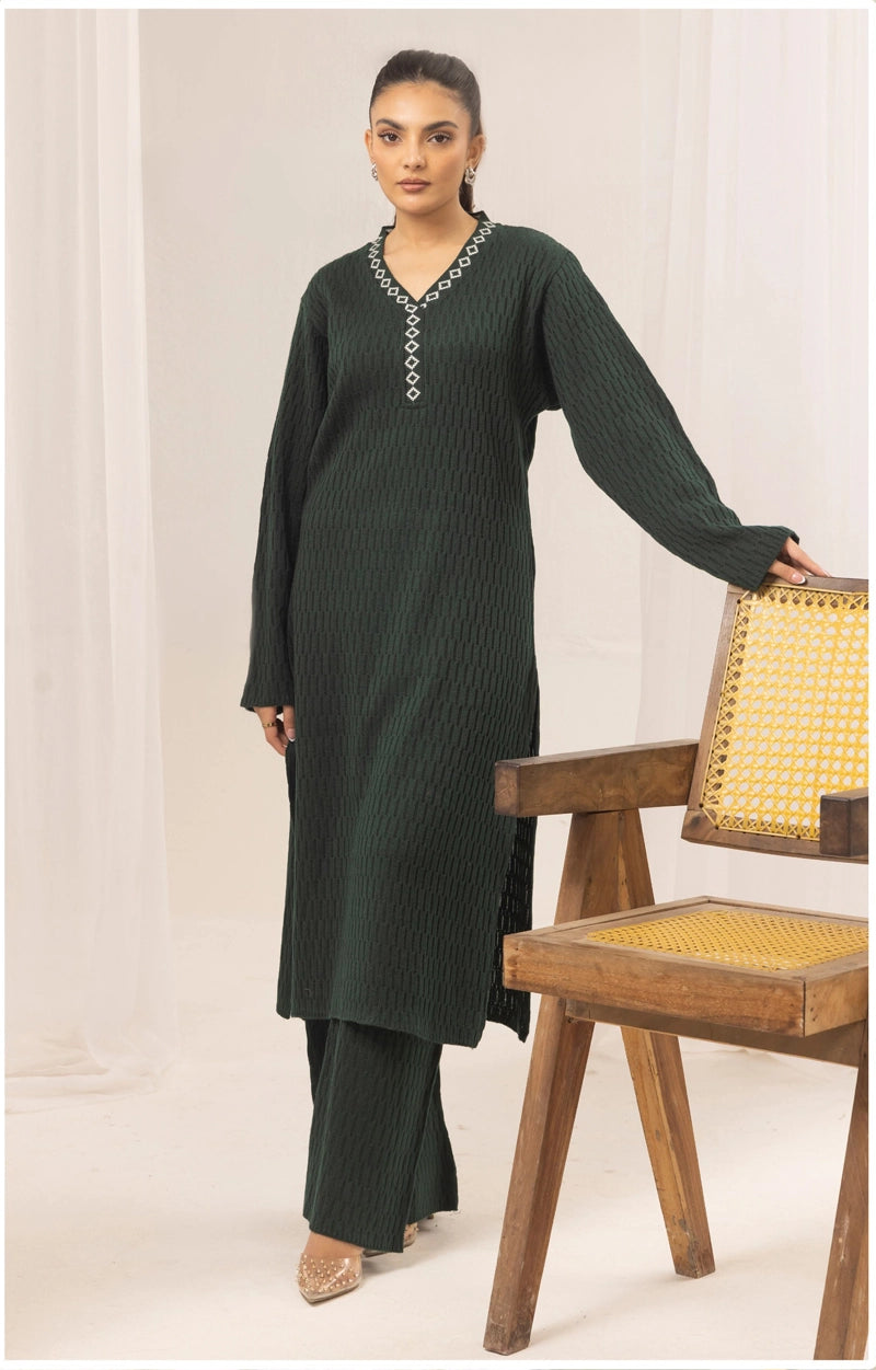 Aisha Knitted Exclusive Long Co ord Set Green