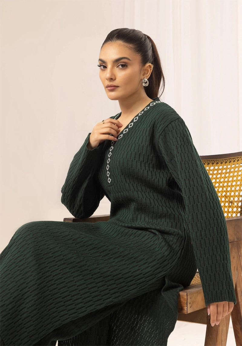 Aisha Knitted Exclusive Long Co ord Set Green
