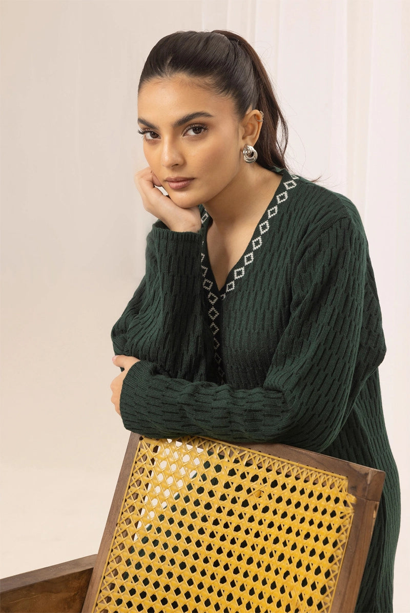 Aisha Knitted Exclusive Long Co ord Set Green